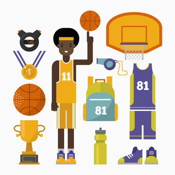 Basketball game competition elements vector sport illustration.