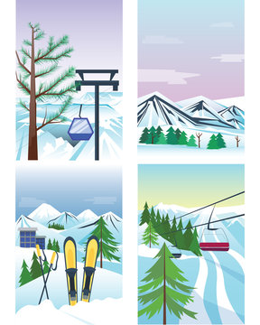 Winter holidays landscape vector illustration.