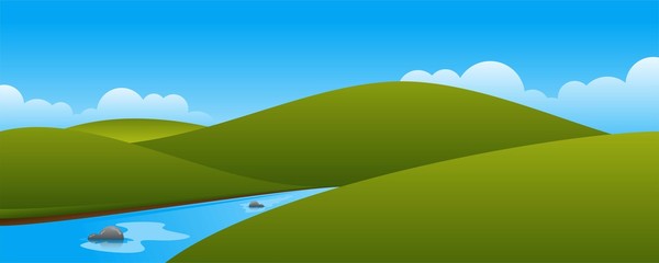 Simple Landscape Mountain Hills River Illustration