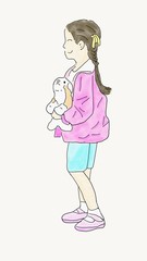 hand draw doodle young girl hug and take care dog isolated, illustration, watercolor style