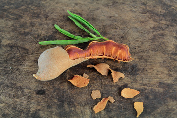 fresh sweet ripe tamarind with leaf, healthy fruit