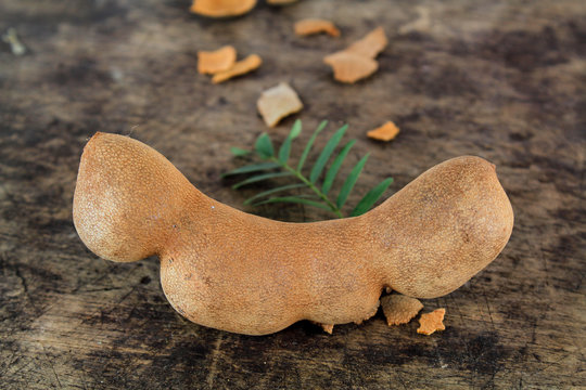 fresh sweet ripe tamarind with leaf, healthy fruit