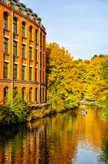 panoramic skyline of Leipzig with townhall and high court at sunset, Germany