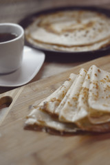 pancakes on a wooden board