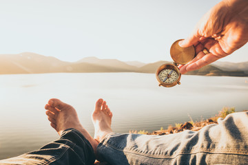 compass at mountain road at sunset sky  © obeyleesin
