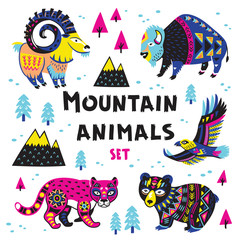 Set of mountain animals