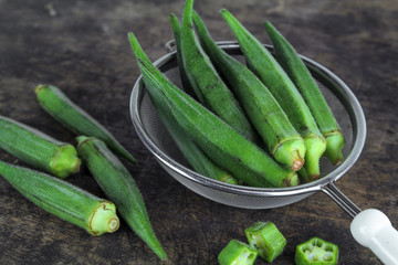 fresh whole and slice organic green okra, healthy vegetable