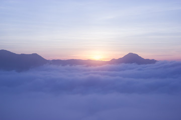 Sunrise and fog over Phu Thok Mountain at Chiang Khan ,Loei Prov - 136391162