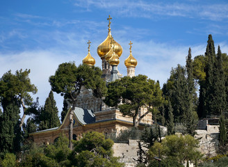 Church of Mary Magdalene, Russian Orthodox church with golden onion shaped domes, Mount of Olives, Jerusalem