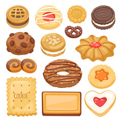 Different cookie cake isolated vector illustration