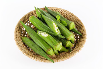 fresh whole and slice organic green okra, healthy vegetable
