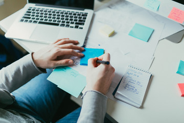 Writing Blue Sticky Notes