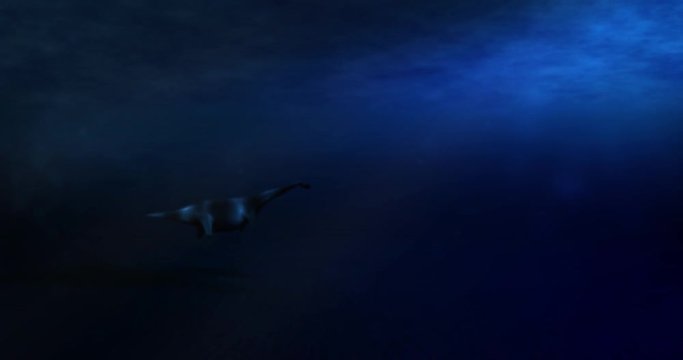 Plesiosaurus swims in dark prehistoric waters