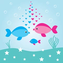 Schilderijen op glas Card of Valentine's Day with a fish © Galina