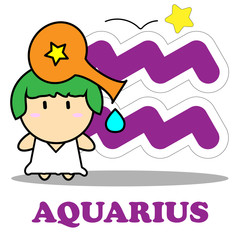 Aquarius cartoon with Big Zodiac sign icon vector isolated on white background