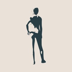 Sexy woman silhouette in sport wear. Short hair style. Back view. Vector illustration