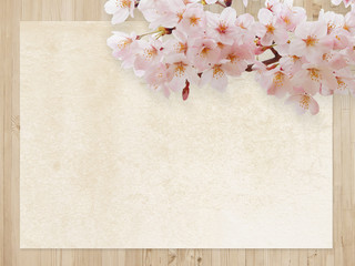桜とクラフト紙とウッド素材