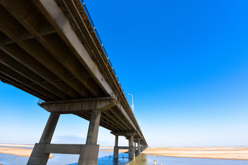 The Yellow river bridge with blue sky in Zhengzhou, Henan province, middle of China.It is a part of the old 107 national road.