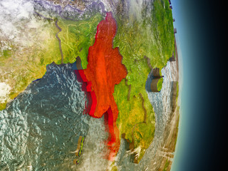 Myanmar in red from space