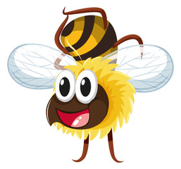 Happy bee flying on white background