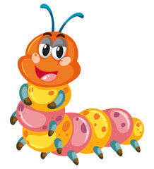 Colorful caterpillar smiling on white background