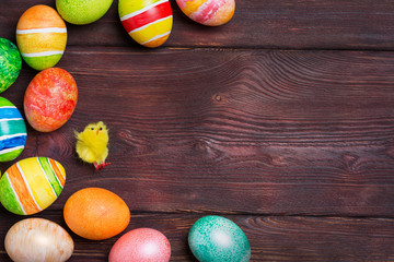 Easter eggs on wooden