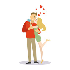 Girl kissing a man. Lovers couple cartoon vector illustration