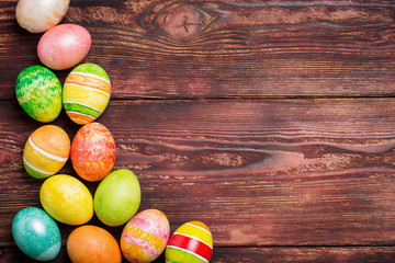 Easter eggs on wooden