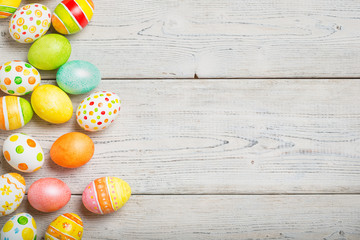 Easter eggs on wooden