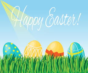 Happy Easter card with grass and sky