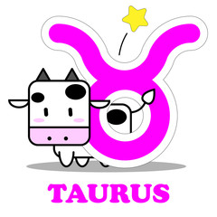 Taurus cartoon with Big Zodiac sign icon vector isolated on white background