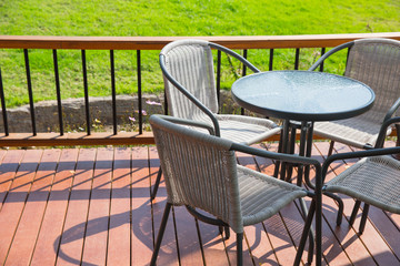 outdoor cafe table in the park clean new empty.
