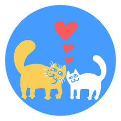 Cartoon Enamored Cats. Romantic mood. Cute love. Freehand digital outline drawing. Isolated vector illustration.