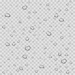 Realistic vector water drops transparent background