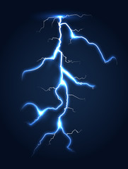 Realistic vector lightning dark night sky