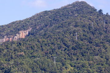 Obraz premium Rain forest hills near Cairns with cable cars transporting touri