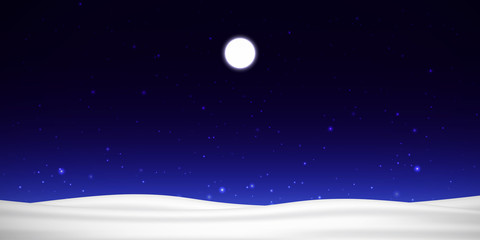 Obraz na płótnie Canvas Vector night sky with moon, stars and snow