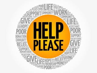 Help please word cloud collage, concept background