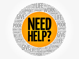 Need help? word cloud collage, concept background