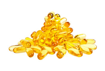 Omega 3 capsules from Fish Oil on white background