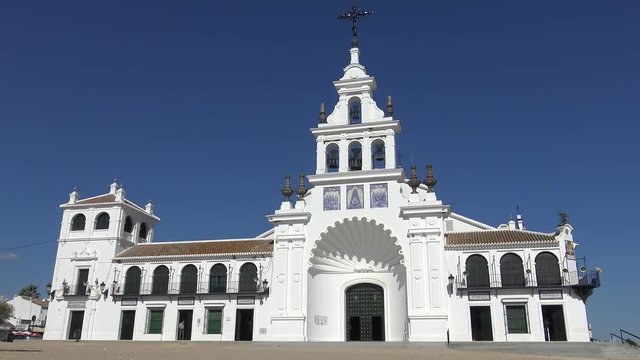 4K The Hermitage of El Roc&iacute;o. The Church is home to the Virgin of El Roc&iacute;o in the countryside of Almonte, Province of Huelva, Andalusia, Spain-Dan