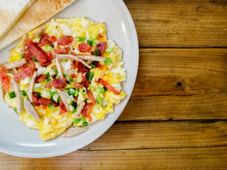 Indochina pan-fried egg with toppings in my homemade Thai style,