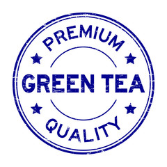 Grunge blue premium quality green tea round rubber stamp