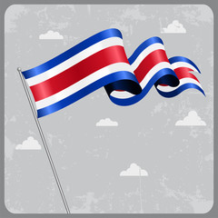 Costa Rican wavy flag. Vector illustration.