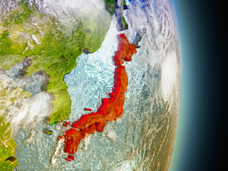 Japan in red from space