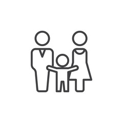 Man, woman and child line icon, outline vector sign, linear pictogram isolated on white. Family symbol, logo illustration