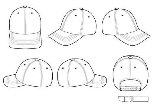 Baseball Cap fashion flat technical drawing template