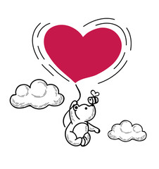 Bear is flying in a balloon