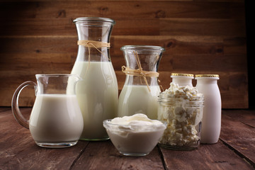 milk products - tasty healthy dairy products on a table on: sour