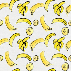 Banana seamless pattern on paper texture